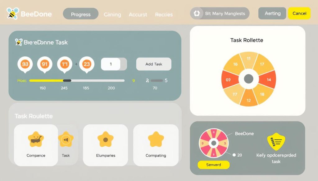 BeeDone app interface showing gamified task management BeeDone app interface showing gamified task management