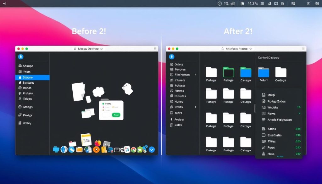Sparkle AI organizing messy desktop files into neat folders Sparkle AI organizing messy desktop files into neat folders